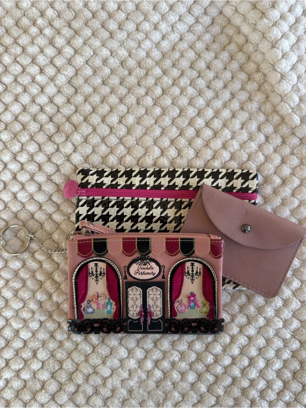 Pink French Boutique-Themed Pouch, Card Holder Wallet, Ipsy Makeup Pouch